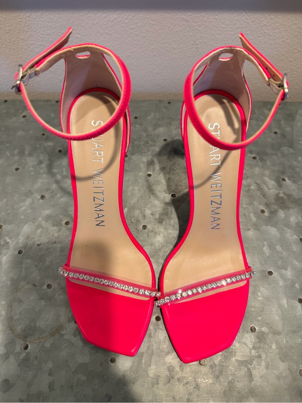 Stuart Weitzman Hot Pink Crystal-Ankle Strap Sandals